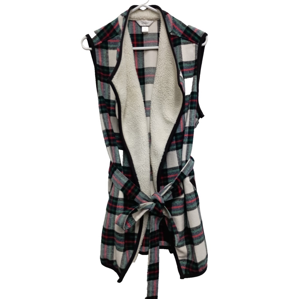 CJ Banks Womens Vest Size 2X Multi Tartan Plaid Wool Blend Sherpa Lined Holiday
